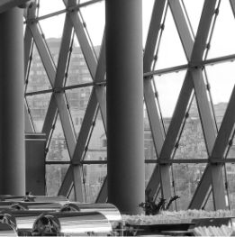 The Shaw Centre's windows as seen from inside.