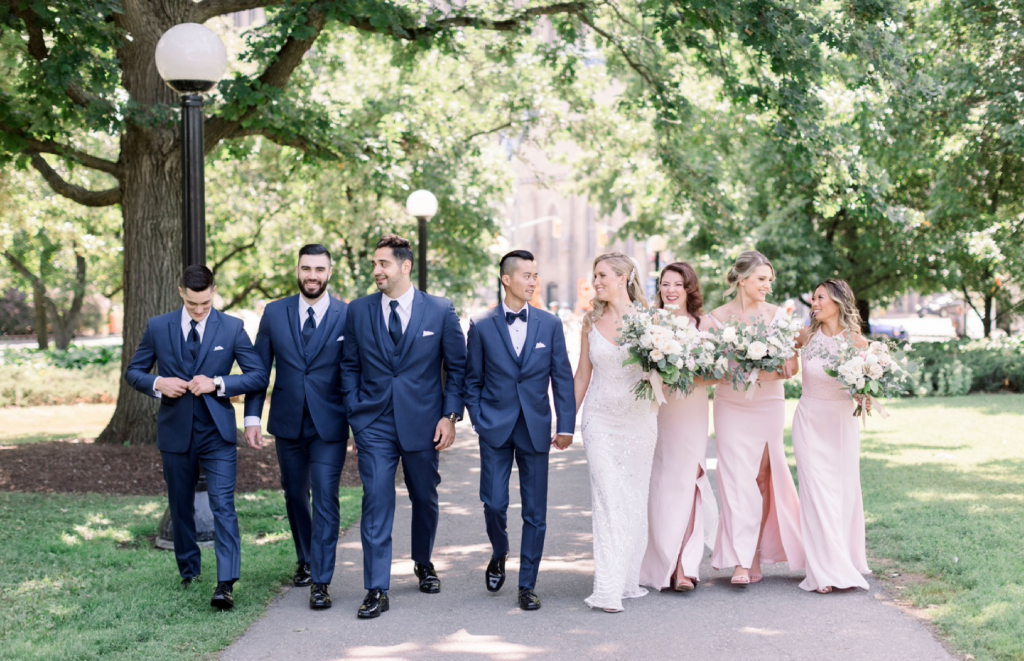 Wedding Party walking in Major's Hill Park
