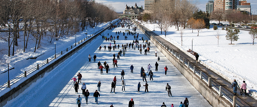 Skaters gliding down the Rideau Canal