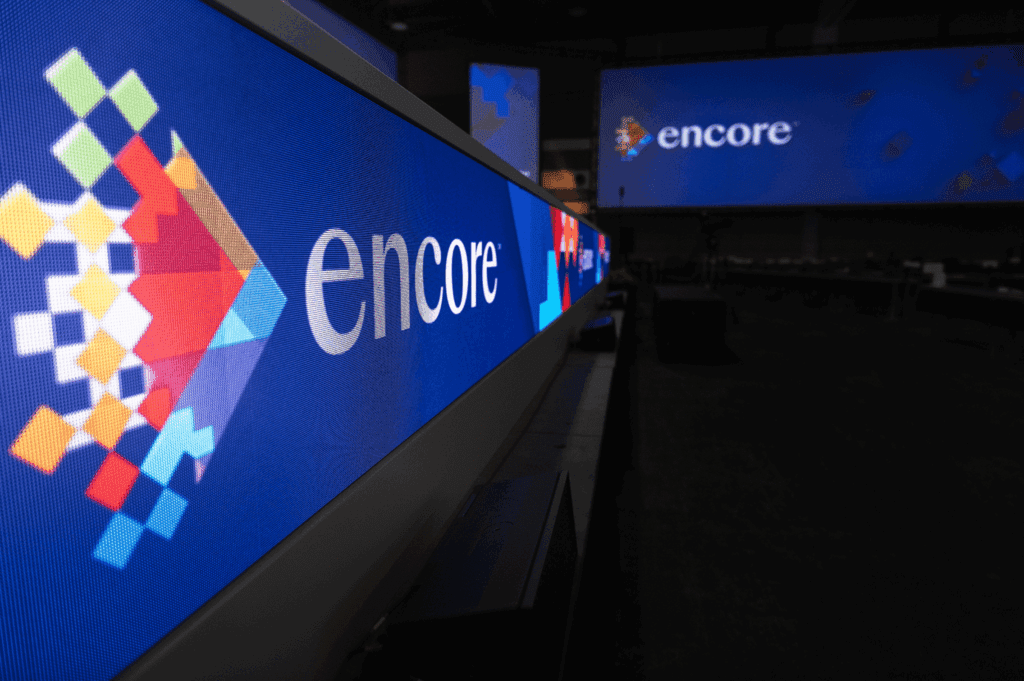 Encore logo on the screens
